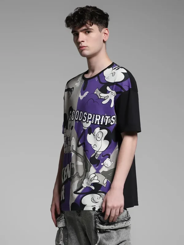 Men Colorblock Round Neck Cotton Blend Purple T-Shirt