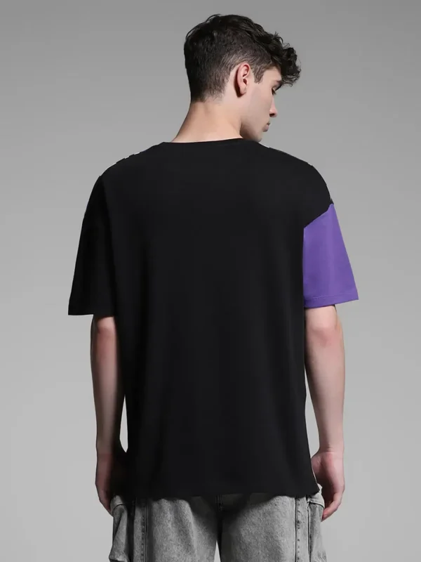 Men Colorblock Round Neck Cotton Blend Purple T-Shirt - Image 3