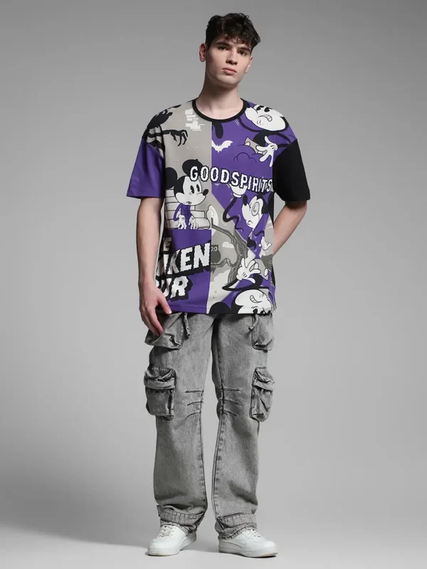 Men Colorblock Round Neck Cotton Blend Purple T-Shirt - Image 5